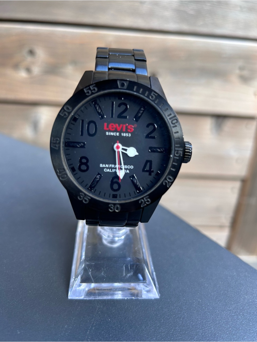Levi's Black Watch with Red Logo and White Hands